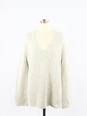 Aritzia GOLDEN BY TNA Denning Beige Mohair Oversized V-Neck Sweater, Size M